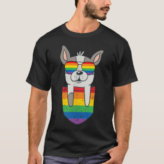 かわいいポケットの犬 LGBT レインボーフラッグ Tシャツ