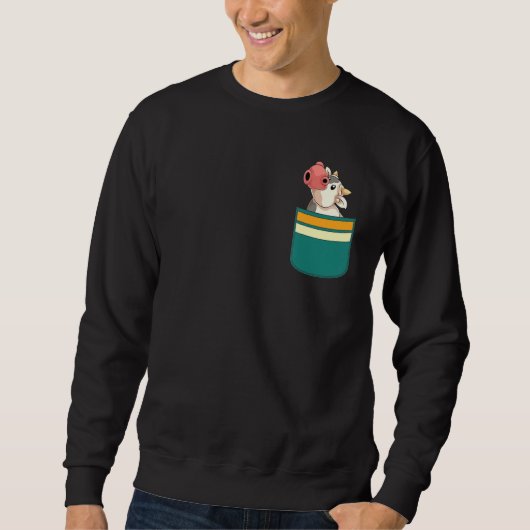 かわいいポケットカウ恋人農家農業ファームアニマルC スウェットシャツ (正面)