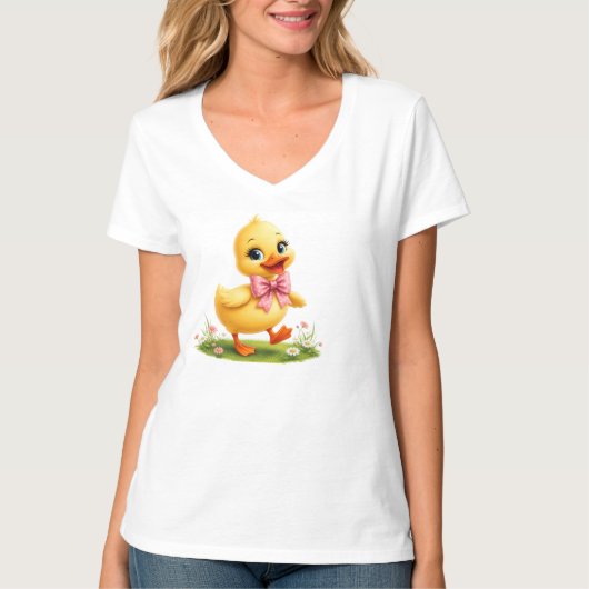 かわいいポケットサイズのアヒルのデザイン、幸せな動物アート Tシャツ (正面)