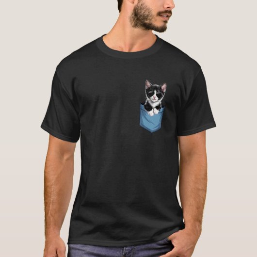 かわいいポケットタキシード猫好き猫ママ Tシャツ (正面)