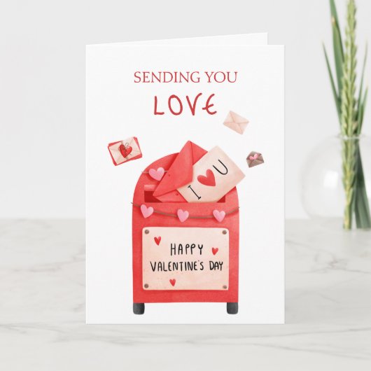 かわいいポストボックス ハッピー バレンタインデー グリーティング カード (正面)