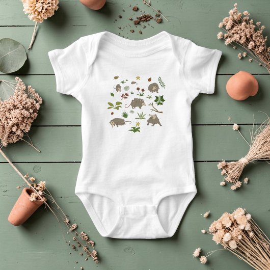 かわいいポッサムの森の植物のベビーシャワー ベビーボディスーツ