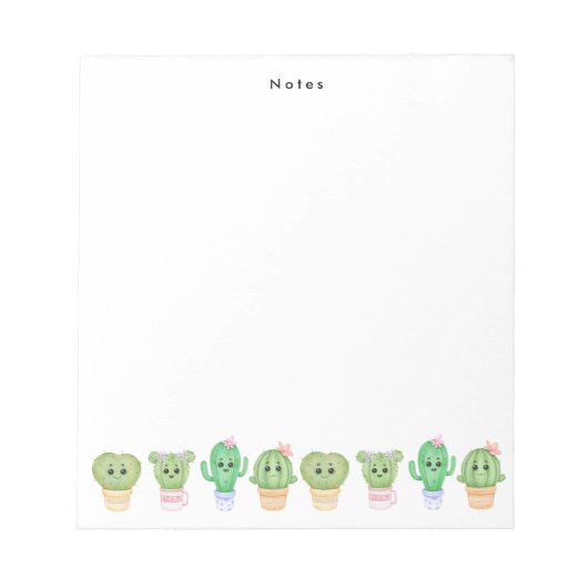 かわいいポッテッドサボテンと多肉カスタム ノートパッド (正面)