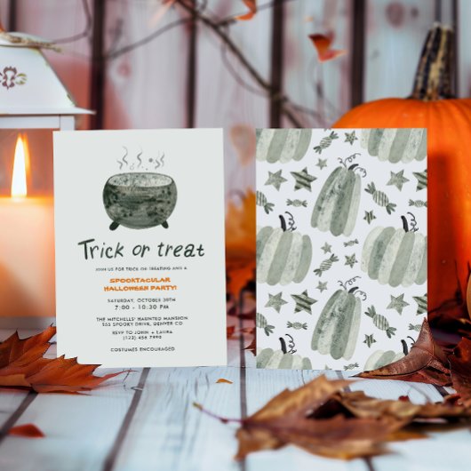 かわいいポットトリックオアトリートハローウィンパーティ 招待状