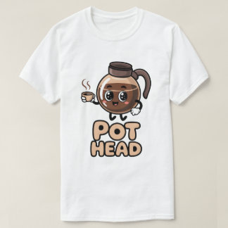 かわいいポットヘッドのカフェ風デザインが面白いコーヒー好きへのギフト Tシャツ