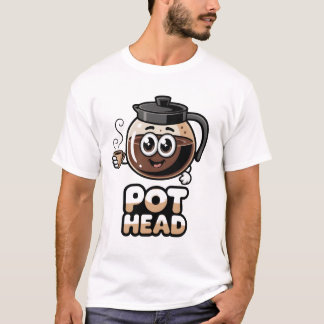 かわいいポットヘッドのカフェ風デザインが面白いコーヒー好きへのギフト Tシャツ
