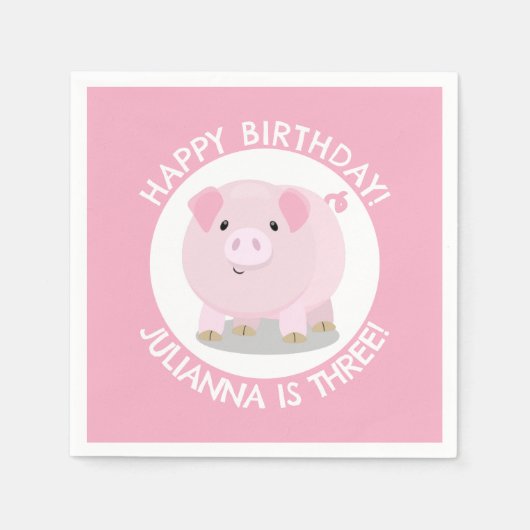 かわいいポットベリー豚の漫画のパーソナライズされた誕生日 スタンダードカクテルナプキン (正面)