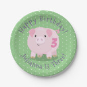かわいいポットベリー豚の漫画のパーソナライズされた誕生日 ペーパープレート (正面)