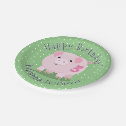 かわいいポットベリー豚の漫画のパーソナライズされた誕生日 ペーパープレート (アングル)