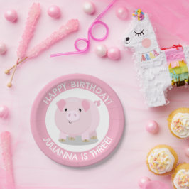 かわいいポットベリー豚の漫画のパーソナライズされた誕生日 ペーパープレート