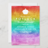 かわいいポットラック レズビアン ブライダルシャワー | レインボーオンブレ 招待状 (正面)