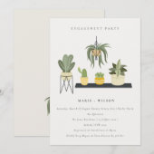 かわいいポット入り多肉植物のエンゲージメント 招待状 (正面/裏面)