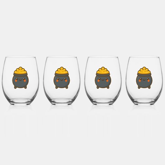 かわいいポット金ゴールド ステムなしワイングラス (正面)