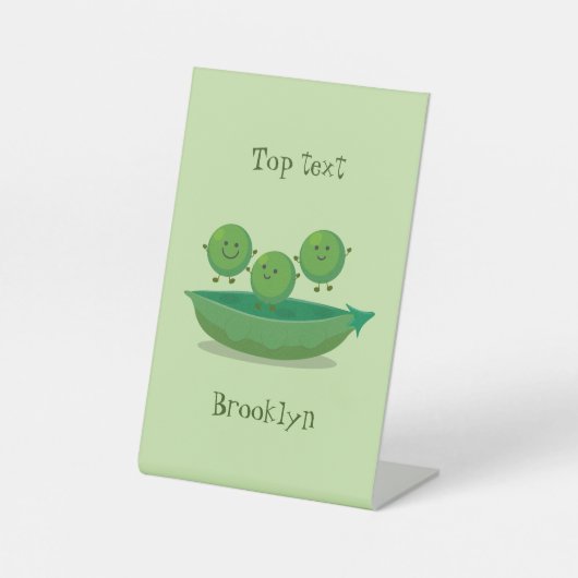 かわいいポッドの中のジャンピングエンドウの漫画イラスト 台座サイン (正面)