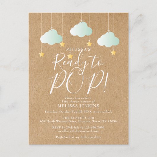 かわいいポップなルースト中性ベビーシャワー インビテーションポストカード (正面)