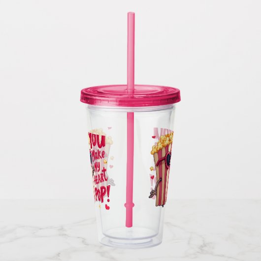 かわいいポップコーンのバレンタイン私のハートポップ・アートの! アクリルタンブラー (右)