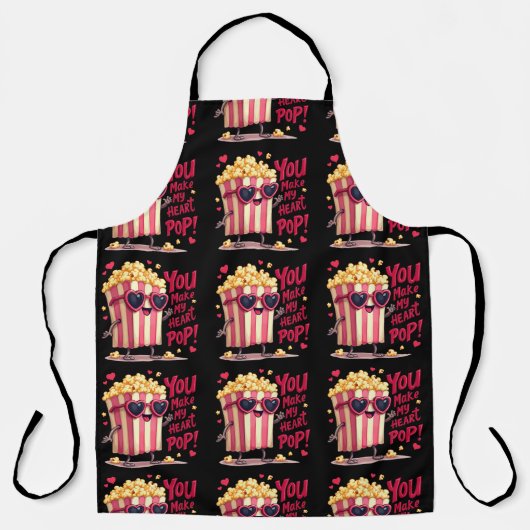 かわいいポップコーンのバレンタイン私のハートポップ・アートの! エプロン (正面)