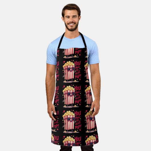 かわいいポップコーンのバレンタイン私のハートポップ・アートの! エプロン (着用した状態)