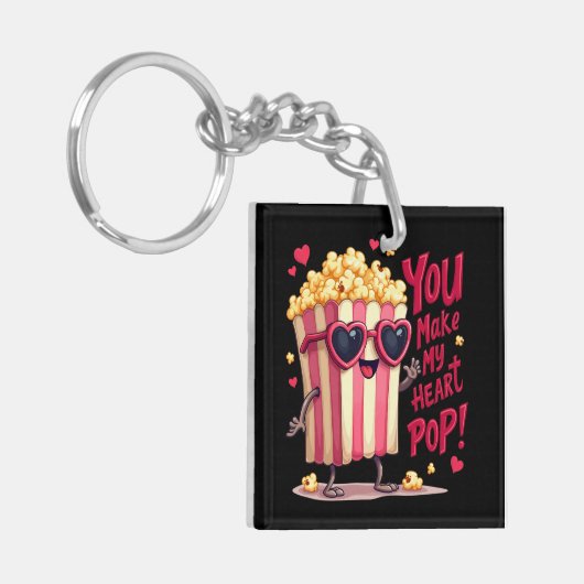 かわいいポップコーンのバレンタイン私のハートポップ・アートの! キーホルダー (正面左)