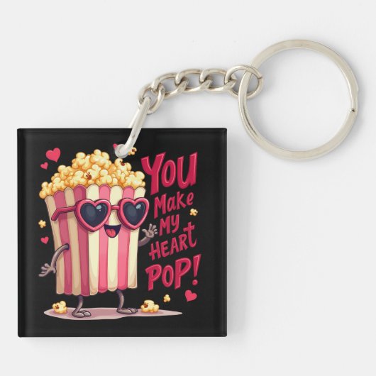 かわいいポップコーンのバレンタイン私のハートポップ・アートの! キーホルダー (裏面)