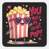 かわいいポップコーンのバレンタイン私のハートポップ・アートの! スクエアシール (正面)