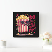 かわいいポップコーンのバレンタイン私のハートポップ・アートの! スクエア壁時計 (ホーム)