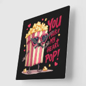 かわいいポップコーンのバレンタイン私のハートポップ・アートの! スクエア壁時計 (傾斜)