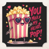かわいいポップコーンのバレンタイン私のハートポップ・アートの! ペーパーコースター (正面)