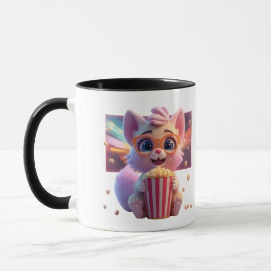 かわいいポップコーンの子猫のコーヒーマグ マグカップ (左)