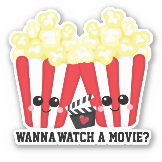 かわいいポップコーン 映画を見る 面白い質問 シール (正面)
