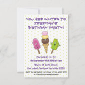 かわいいポップシクルとアイスクリームの漫画イラストレーション 招待状 (正面)