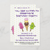 かわいいポップシクルとアイスクリームの漫画イラストレーション 招待状 (正面/裏面)