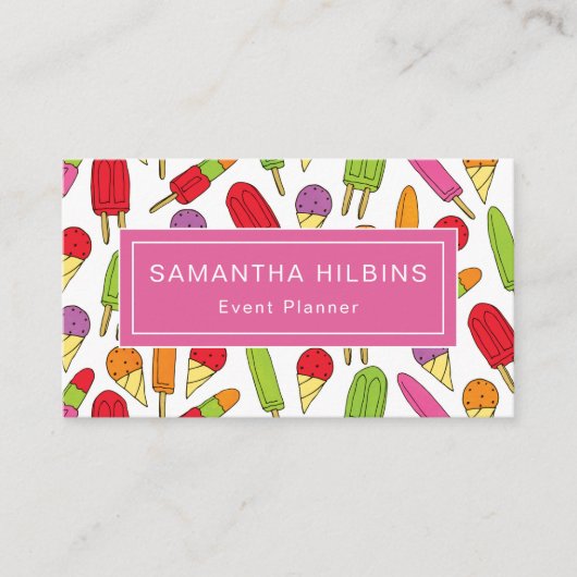 かわいいポップシクルパターンピンクイベントプランナー 名刺 (正面)