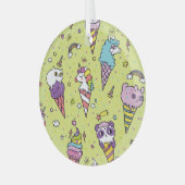 かわいいポップ・アートのアイスクリーム:動物の柄 ガラスオーナメント (正面左)