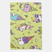 かわいいポップ・アートのアイスクリーム:動物の柄 キッチンタオル (縦)