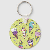 かわいいポップ・アートのアイスクリーム:動物の柄 キーホルダー (正面)