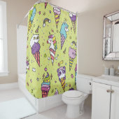 かわいいポップ・アートのアイスクリーム：動物の柄 シャワーカーテン (インサイチュ)