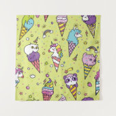 かわいいポップ・アートのアイスクリーム:動物の柄 タペストリー (正面)