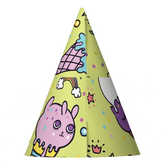 かわいいポップ・アートのアイスクリーム：動物の柄 パーティーハット (裏面)