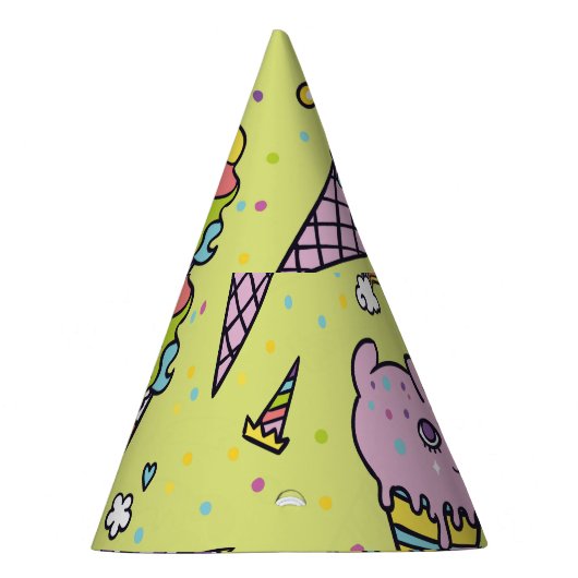 かわいいポップ・アートのアイスクリーム：動物の柄 パーティーハット (右)