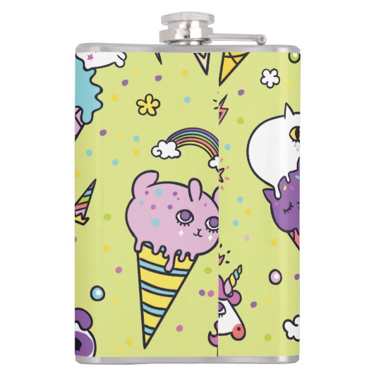 かわいいポップ・アートのアイスクリーム:動物の柄 フラスク (裏面)