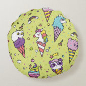 かわいいポップ・アートのアイスクリーム:動物の柄 ラウンドクッション (裏面)