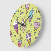 かわいいポップ・アートのアイスクリーム:動物の柄 ラージ壁時計 (傾斜)