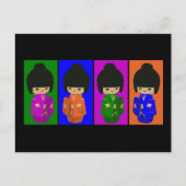 かわいいポップ・アートのアートコケシ人形 ポストカード (正面)