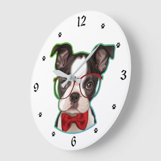 かわいいポップ・アートのアートヒップスターボストンテリア犬 ラージ壁時計 (傾斜)