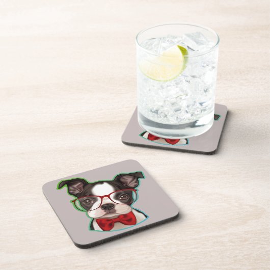 かわいいポップ・アートのアートヒップスターボストンテリア コースター (右側)