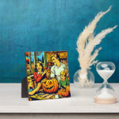 かわいいポップ・アートのアートファミリーカービングハロウィーンカボチャ フォトプラーク (インサイチュ)