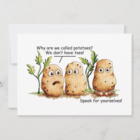かわいいポテトつま先おもしろいポテトプンフラットカード (正面)