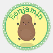 かわいいポテトスキップロープアニメイラストレーション ラウンドシール (正面)