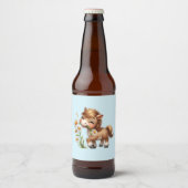 かわいいポニーがデイジーを食べている ビールラベル (正面)